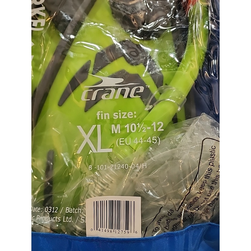 Crane Adult Snorkeling Set XL Mask Snorkel Fins Blue Green Men's 10.5-12 NEW - Picture 2 of 8